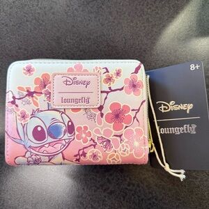 NEW Loungefly Disney Stitch & Scrump Cherry Blossoms Mini Zipper Wallet 🌸